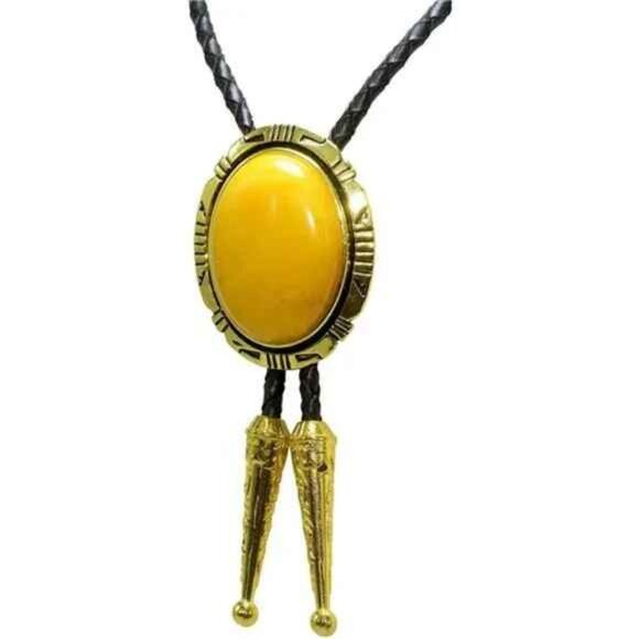 BOLO Tie Natural Colors Stone Western Celtic Yellow Stone Golden - Picture 5 of 6